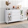 Azkoeesy credenza 147 x 40 x 102 cm, con ante in vetro a specchio - 4 cassetti - maniglie in cristallo - cassettiera moderna, buffet, per soggiorno, sala da pranzo, colore bianco