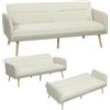 HOMCOM Divano Letto 3 Posti Convertibile con Braccioli in PU, Divanetto Reclinabile Trasformabile Clic Clac in Velluto con Gambe in Metallo, Struttura in Legno per Salotto, Camera, 185x84x83 cm, Beige