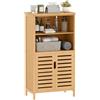 kleankin Mobile Bagno in Bambù, Mobiletto Bagno Salvaspazio con 2 Ante a Persiana e Ripiani Aperti, Armadietto da Terra per Sala da Pranzo, Salotto, Soggiorno, Cucina, 50x29x92 cm, Color Legno