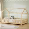 ML DESIGN modern living ML-Design Letto a Casetta per Bambini 120x200 cm Una Piazza e Mezza con Protezione Anticaduta, Tetto e Rete a Doghe, Naturale, Letto Montessori a Terra in Legno Massello di Pino, per Cameretta