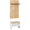 HOMCOM Mobile da Ingresso con Scarpiera Bassa, Panca e Appendiabiti da 4 Ganci, Appendiabiti da Ingresso in Truciolato e Acciaio, 60x28x120 cm