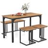 COSTWAY Set Tavolo da Pranzo 4 Pezzi 120x60x75cm, Tavolo da Cucina con 2 SgabellI e Panca in Stile Industriale per Sala da Pranzo, Bar e Ristorante (Naturale)