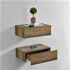 [en.casa] Set di 2 Comodini Sospesi Mensole da Parete con Cassetto Integrato Mobiletti Salvaspazio per Camera da Letto Ingresso Soggiorno 46x30x15 cm Effetto Legno