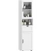HOMCOM Mobile Bagno Alto Slim con Armadietti a Anta in Vetro, Mobiletto Bagno Salvaspazio con Ripiano Aperto, Cassetto, Ripiani Regolabili, Mobile Colonna Moderno, 40x30x165 cm, Bianco