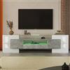 Lexiou Elegante mobile TV a pannello basso, bianco lucido e nero, 200 cm, illuminazione a LED, design moderno, elegante finitura in vetro (bianco lucido e cemento)