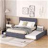 Azkoeesy 140 x 200 cm, Letto Matrimoniale Imbottito con letto estraibile, con 2 cassetti e Rete a doghe, Rivestimento in lino (grigio)