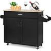 COSTWAY Carrello da Cucina con Ruote di Gomma, Scaffale per Microonde Carrello Servizio, Mobile Cucina con Ripiani e Ante, Credenza Cucina Legno Moderno Elegante, 116 x 37 x 85 cm (Nero)