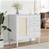 KTHLBRH Credenza SENJA effetto rattan legno di pino bianco Credenza in legno di pino massello con vernice UV, 4 cassetti e 2 scomparti per stoccaggio organizzato.