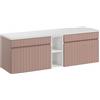 Muebles Slavic Armadietto da bagno con cassetti superiori spessi, ripiani rosa, 140 cm, mobile bagno