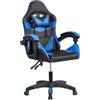 CRIBEL Sedia da Gaming Ergonomica Blu Nera con Cuscino Lombare e Poggiatesta, Poltrona Ufficio Girevole in Ecopelle, Sedia da Scrivania Cameretta PC Regolabile con Braccioli Imbottiti