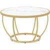 Barberpub Tavolino rotondo in legno, moderno tavolino in metallo, tavolino da caffè per soggiorno, salone di bellezza, tavolo da soggiorno in marmo, bianco, oro, 80 x 80 x 46,5 cm, 2185