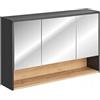 Muebles Slavic Armadietto sospeso da bagno con specchio 3 ante mensole 120 cm grigio/rovere artigianale - mobile da bagno