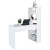 Bricozone Scrivania con Libreria Reversibile, Scrittoio Scaffali Laterali Mobile Desk da Ufficio Soggiorno Sala da Pranzo, 120 x 144 x 53 cm (Bianco)
