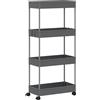 Klihome Carrello da Cucina con Ruote, Carrello a 4 Livelli, Carrellino Portaoggetti Stretto con 4 Ganci, Scaffale da Cucina, Bagno e Lavanderia, 39x20,5x84 cm, Grigio