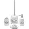 Inbagno Set Bagno Completo in Ceramica Bianca con Stampe a Contrasto Nere, Include Dispenser Sapone, portaspazzolini, portasapone e portascopino