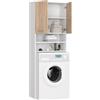 BDW Armadietto per lavatrice, 180 x 64 x 30 cm, bagno alto, mobiletto da bagno, armadietto da bagno, bagno, lavatrice, bianco/rovere Sonoma