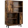 GYMAX Libreria di Legno a 4 Livelli, 80X24X120CM, Mobile di Stoccaggio, 4 Scaffali Aperte e 2 Armadietti, Mobiletto Portaoggetti, Gambe in Legno di Gomma, Dispositivo Antiribaltamento (Marrone)