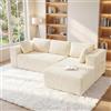 Xbro Divano con Chaise Longue Destra 3 Posti, Divano Angolare Modulare a L in Velluto a Coste, con Cuscini e Tasche Laterali, per Soggiorno Casa, 250x160x62 cm, Beige