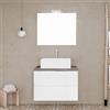 Inbagno Mobile Bagno sospeso 60 cm Bianco con Top Rovere fossile per lavabo d'appoggio, 2 cassettoni Soft-Close, Specchio LED Reversibile 60x80 cm, Town