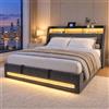 BRILVERDE Letto imbottito 160x200 con Contenitore idraulico, Letto matrimoniale a LED con USB, Funzionale con testiera, Struttura letto con rete a doghe, Lino (Grigio, 160 x 200 cm)