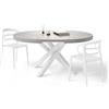 Mobili Fiver, Tavolo Allungabile Rotondo Emma, 120-160 cm, Grigio Cemento con gambe Incrociate Bianche, per 4-6 persone, Tavolo Cucina, Soggiorno, Made in Italy