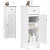 BAKAJI Armadietto Bagno da Terra, Mobiletto a 2 Ripiani con Anta a persiana, Cassetto, Manico, Spazio Interno Flessibile, Compatto e Salvaspazio, 32x30x88 cm, Bianco Milk