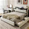 NFHVlo Letto Matrimoniale 160x200 con Striscia LED e USB C, Letto Contenitore con 4 Cassetti e Testiera Multifunzionale,Letto Imbottito Velluto con Doghe in Legno, Struttura Metallo,Portata 500 KG, Beige