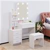LEMROE Tavolo da Toeletta Trucco con Specchio LED e Sgabello, Postazione Trucco Hollywood con 7 Ripiani e 4 Cassetti, Toilette/Toletta da Trucco per Donne e Ragazze, Mobile Moderno per Camera da Letto
