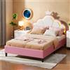 FUCMKON Lettino per bambini da 140 x 200 cm, con rete a doghe, letto da bambina con LED, con testiera, letto per bambini dai 8 ai 14 anni, in velluto, senza materasso (rosa A, 140 x 200 cm)