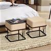 [en.casa] Set 2 Pouf 2in1 Reversibili Impilabili Seduta Imbottita e Piano Rigido in MDF Telaio in Metallo Tavolino Poggiapiedi Sgabello Rettangolari 38x38x38 cm Beige