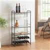 [en.casa] Cantinetta Vino Scaffale Porta Bottiglie da Vino e Calici con Piani di Appoggio Mobile Portavino Portabicchieri 120 x 61 x 33 cm Nero/Effetto Rovere