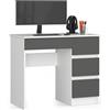 AKORD | Scrivania A-7 | 4 Cassetti | Office Desk | Scrittoio per Ufficio | Per Computer PC Laptop | Al lavoro | A casa | 50x90x77 cm | Bianco/Grigio grafite
