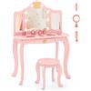 LIFEZEAL tavolino da toilette per bambini, tavolino da trucco con sgabello per bambine, tavolino da toilette, con luce LED, 8 lampadine e specchio pieghevole, set tavolo e sedia con cassetto (rosa)