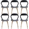 HJhomeheart Set di 6 Sedie da Pranzo Moderne Sedie da Cucina con Gambe in Metallo (Rovere), Sedie da Ufficio in Stile Scandinavo, Design con Schienale Cavo, Nero+Rovere