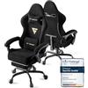 Huracan Sedia da Gaming Ergonomica, Gamer chair Con Cuscino Lombare + Poggiatesta, Sedia Gamer Regolabile In Altezza, Poltrona da gaming Schienale Inclinabile, Poggiapiedi Incluso, Nero
