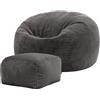 icon Classico Poltrona Sacco con Poggiapiedi, Grigio Scuro, Velluto a Coste, Pouf Poltrona con Riempimento Incluso, Pouf Sacco, Camera da Letto, Soggiorno, Mobili Soggiorno