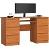 AKORD | Scrivania Con Ripiano per Tastiera | Office Desk | 6 Cassetti (2x3) | Scrittoio per Ufficio | Per Computer PC Laptop | 135 x 77 x 50 cm, 60 kg | Ontano