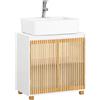 SoBuy Mobile sottolavabo con due ante in bambù Mobile base Mobiletto del bagno senza lavandino Bianco-Naturale 60x33x60cm BZR125-W