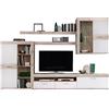 AVANTI TRENDSTORE Fondi - Parete da soggiorno a 5 pezzi in laminato, moderna e spaziosa, colore quercia sabbia/bianco. Dimensione: LAP 300x201x41 cm