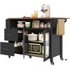 Senmate Isola Cucina Mobile con Ripiani Estraibili, Carrello da Pranzo con Vetrina in Legno e Luci LED, Portasciugamani con Rotelle, Tavolo Allungabile per Cucine Piccole, Mobile Multifunzione
