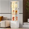 Gurexl Vetrinetta in Vetro con Illuminata a LED e Credenza per Collezione,Bianco
