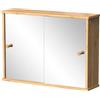 Vicco Specchio contenitore bagno Mireo, Bambù, 55 x 40 cm con 2 porte scorrevoli, per montaggio a parete con ripiani aperti