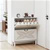 GuannCraft Scarpiera in stile classico con due ante e due livelli, organizer per ingresso in stile vintage con dettagli intagliati, cornice in legno massello