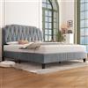 Yaheetech Letto con Testiera Imbottita 31 cm Altezza Regolabile 140 x 200 cm Telaio con Rete a Doghe in Legno e Metallo Grigio Chiaro