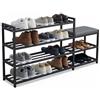 MAKA change your life quality MAKA Scarpiera Salvaspazio Slim, in Metallo Nera, Scarpiera Ingresso, Organizer Scarpe Diverse Misure, Scaffali Portascarpe, Panca con Seduta (128 cm + 3 ripiani + panca)