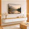 Ribanedy Mobile TV Sospeso Moderna | Consolle Multimediale da Parete | Grande Mobile TV con Spazio di Archiviazione per Soggiorno e Ufficio (Bianco + Legno, 300cm)