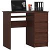 AKORD | Scrivania A-6 con Ripiano per Tastiera | Office Desk | 3 Cassetti a Destra | Scrittoio per Ufficio | Per Computer PC Laptop | 90x77x50 cm | 30 kg wengé