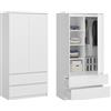 KUBUTKU Armadio grande con 2 ante, 2 cassetti, 4 ripiani e appendiabiti, armadio multiuso, 180 x 90 x 50,5 cm (bianco)