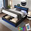 Autheria Letto Matrimoniale con Contenitore 140x190 cm con LED e USB(Supportato Senza Fili), Letto una piazza e mezza con Testiera e Vano Portaoggetti, Letto Contenitore con rete a doghe, Struttura Letto in PU