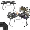 UISEBRT Scrivania da gioco, 120 x 120 cm, a forma di L, con supporto per monitor, superficie in fibra di carbonio, ergonomica, grande, per computer, ufficio, casa, ufficio, ufficio, casa, colore nero